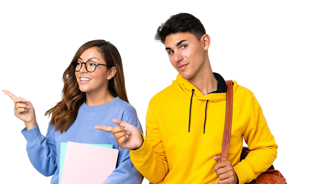 young-student-couple-white-pointing-finger-side-lateral-position 1